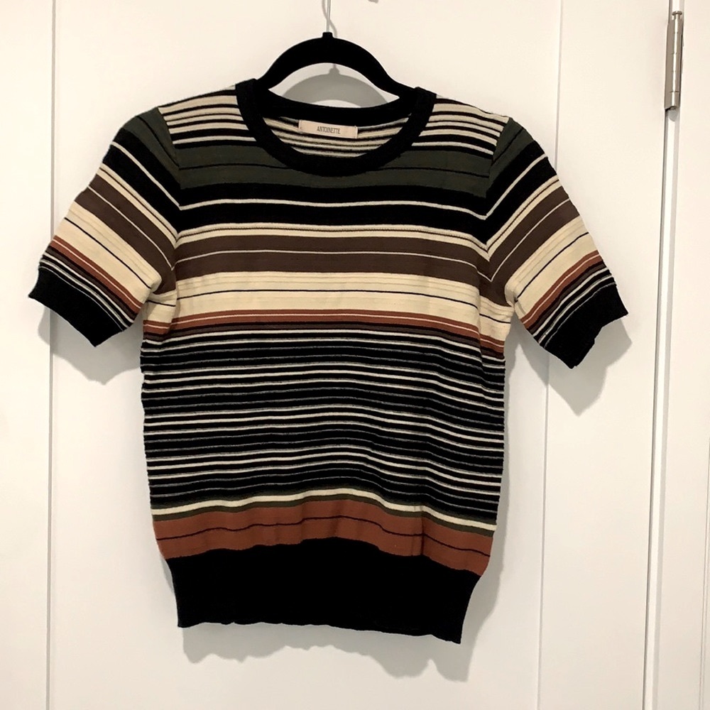 Short sleeve striped sweater top
